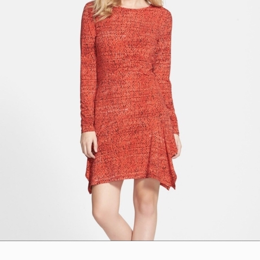 Michael Kors Textured Red Long Sleeve Dress